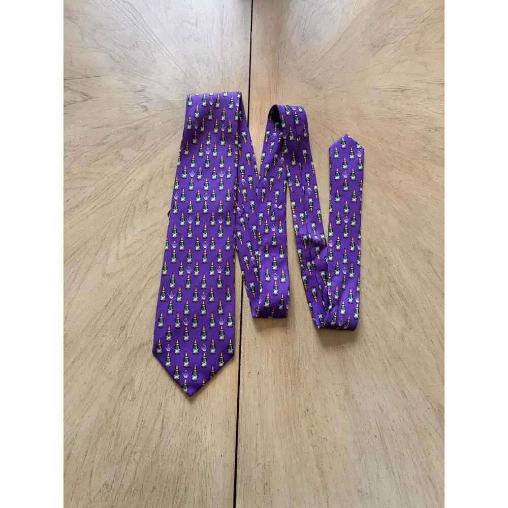 VTG Ralph Lauren Purple Champagne Bottle Necktie 100% Silk Novelty Tie
